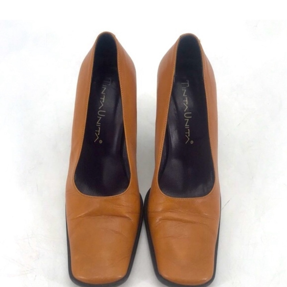 Vintage 90’s Genuine Leather Artisan Hand Crafted Square Toe Made In Italy Heels - Picture 2 of 15